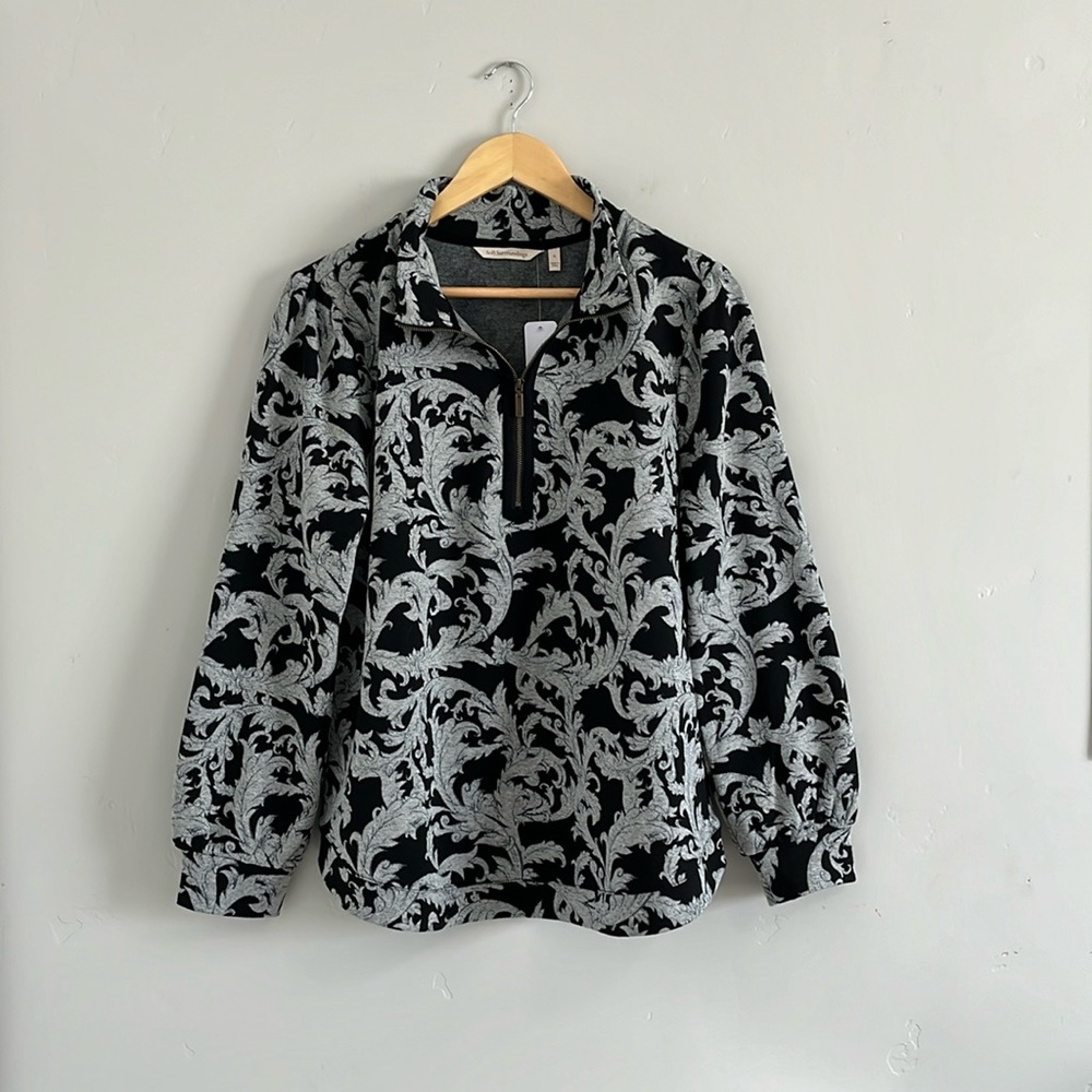 Soft Surroundings | NWT Black & Gray Long Sleeve Quarter Zip Pullover